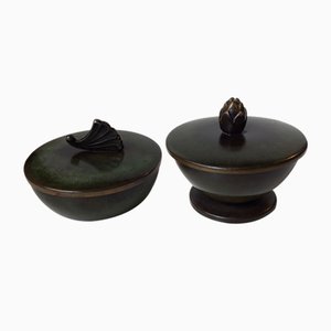 Art Deco Patinated Bronze Trinkets by Ildfast, 1930s, Set of 2
