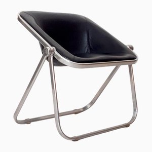 Fauteuil Pliant Plona en Cuir Noir par Giancarlo Piretti pour Anonima Castelli, Italie, 1970