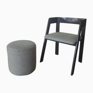 Gestreifter Stuhl und Pouf aus Stoff, 1980er, 2er Set