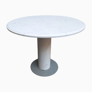 Mesa de comedor redonda de mármol de Carrara blanco con columna de mármol blanco, años 80