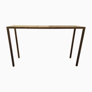 Console en Laiton, Section Carrée avec Plateau en Verre, 1950s