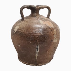 Jarra de aceite francesa antigua de gres, década de 1890