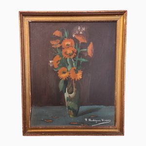 Rodríguez Vázquez, Fleurs, 1950s, Peinture à l'Huile