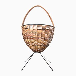 Vintage Wicker and Metal Magazine Rack, 1960s