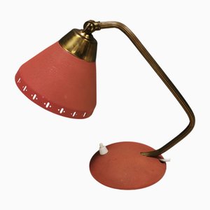 Desk Lamp in Brass and Red Lacquered Metal by Erik Wärnå, Sweden, 1950s