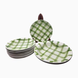 Moulin Des Loups Orchies Steingut Teller und Geschirr Set mit Grünem Vichy Dekor, 13 . Set