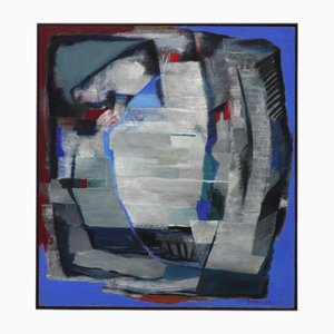 Jozef Mees, Blue Lyrical Abstract, Oil on Panel, 1978