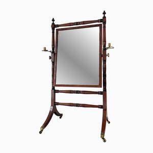 George III Cheval Free Standing Mirror in Turned Wood and Brass, Britain, 1800s