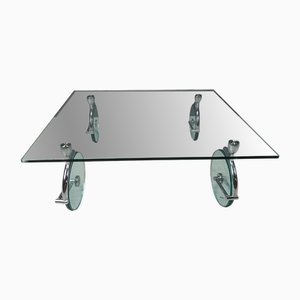 Table Basse Vintage en Verre sur Roulettes, 1980s