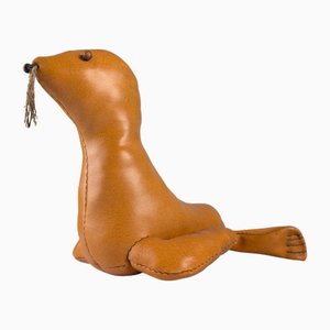 Scultura decorativa vintage con sigillo in pelle, anni '70