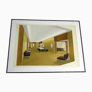 Paul Séjournant, Interior, 1970s, Original Gouache