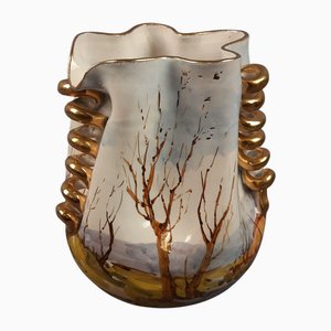 Majolika Einstecktuch Vase mit bemalten Häusern und Landschaft von Albisola, 1950er