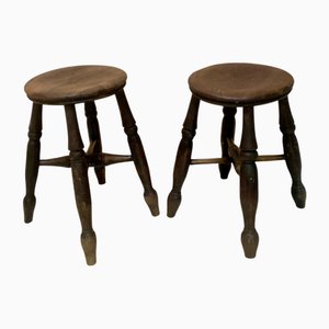 Set of Early Rustic Elm Wood Stools, 1920s