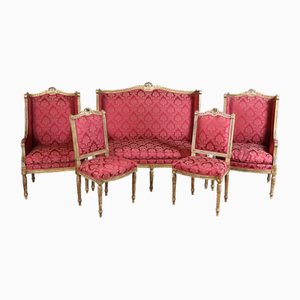 Louis XVI Style Gilded Wood Living Room Set, Set of 5