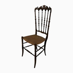 Silla Chiavari de madera oscura y caña, años 50