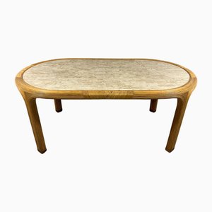 Rattan & Travertine Dining Table from Vivai Del Sud, Italy, 1960s