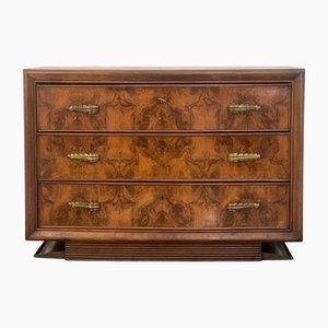 Art Deco Dresser with Bronze Handles in Walnut Root by Premuda, 1930s