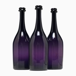 Victorian Amethyst Glass Serving Bottles, 1830s, Set of 3
