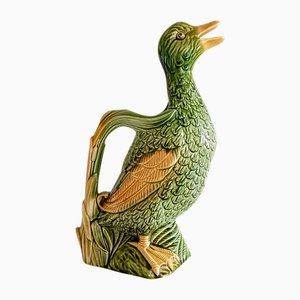 French Majolica Duck Pitcher by Keller & Guerin for Saint Clement, 1900s