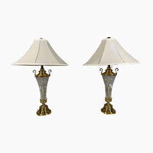 Hollywood Regency Tischlampen aus Kristallglas & Messing von Underwriters Laboratories Inc, 2er Set, 1970er, 2er Set
