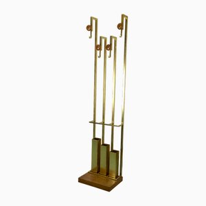Mid-Century Garderobe aus Messing & Holz, Italien, 1970er