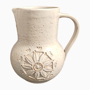 Postmodern Beige Earthenware Pitcher attributed to Aldo Londi for Bitossi, Italy, 1970s