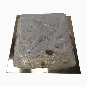 Lampada da soffitto scultorea in vetro di Murano e ottone attribuita ad Angelo Brotto, Italia, anni '70