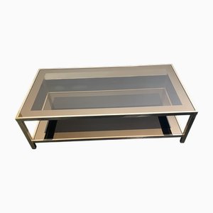 24kt Gold Plated and Smoked Glass Coffee Table attributed to Belgo Chrom / Dewulf Selection, 197