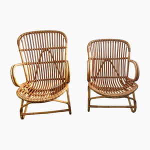 Set of His and Hers Rattan Lounge Chairs from Rohé Noordwolde, 1950s