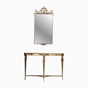 Console Table with Mirror in Light Golden Brass from Cantù, 1950s, Set of 2