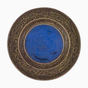 Grüne & blaue Glasurplatte aus Keramik von Mari Simmulson für Upsala Ekeby, 1960er