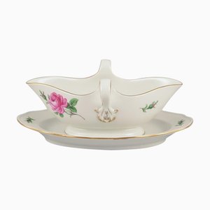 Sauce Boat on Stand with Motif of Pink Rose, Meissen, Germany, 1920s