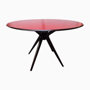 Dining Table in Dark Wood with Red Formica Top by Osvaldo Borsani for Abv, 1950s