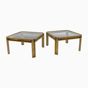 Model T09 Side or Coffee Tables in Brass and Glass by Peter Ghyczy, 1970s, Set of 2