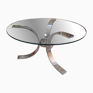 Runder Esstisch aus Chromrohr mit runder Glasplatte, 1970er