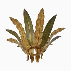 Vintage Metal Palm Leaf Ceiling Light, 1970s
