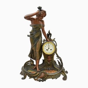 Orologio Ninfa grande in marmo Regula e bronzo patinato di A. De Raudery, Francia, fine XIX secolo