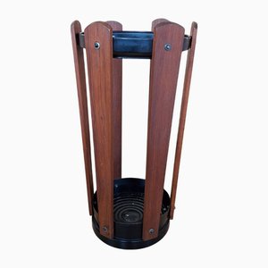 Teak and Metal Umbrella Stand, Italy, 1960s