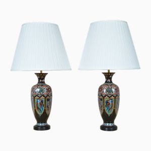 Große Meiji Era Tischlampen in Schwarzer Cloisonne Emaille Vase, Japan, 2er Set