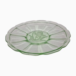 Plat Art Déco en Uranium avec Iris, 1930s