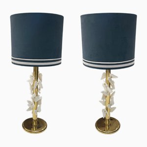 White Murano Glass Butterfly Lamps, Set of 2