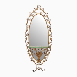 Entryway Mirror and Brass and Glass Console with Floral Frame attributed to Pierluigi Colli, 1960s