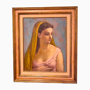 Léonid Frechkop, Portrait of a Veiled Woman, 1950s, Oil on Canvas