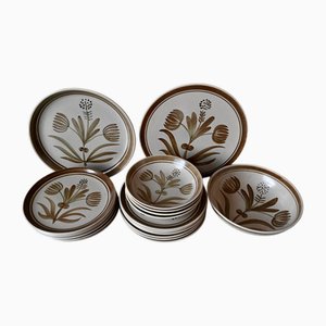Bohemian Country Chic Style Stoneware Dinnerware Set from Longchamp, 1970s, Set of 19