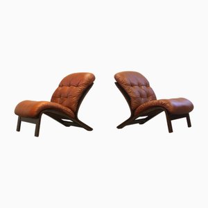 Ledersessel von Elsa Solheim & Nordahl Solheim für Rybo Rykken, 1970er, 2er Set