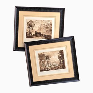 Richard Earlom, Bucolic Landscapes, Sepia Mezzotinta, 1800er, 2er Set