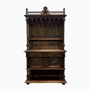 Gothic Sideboard in Walnut and Marble Top, Early 20th Century