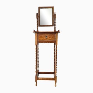 Antique Oak Gentleman's Vanity Shaving Stand Table with Adjustable Mirror from Jas Shoolbred, 1890s