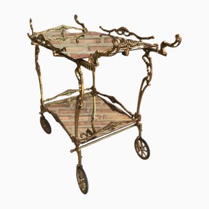 Baroque Style Two-Tier Bar Cart in Brass, 1950s