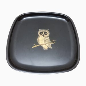 Assiette Couroc Vintage avec Hibou, 1970s